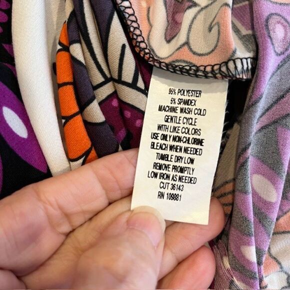 Sunny Leigh Print Dress Orange Purple Gray Tie Neckline Size Medium - Picture 6 of 9